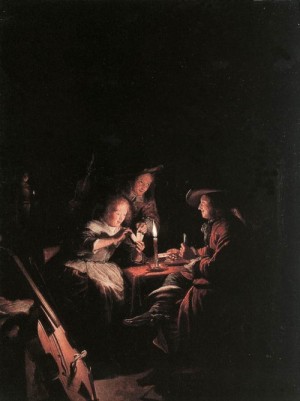  Photograph - Cardplayers at Candlelight   c. 1660 by Dou, Gerrit