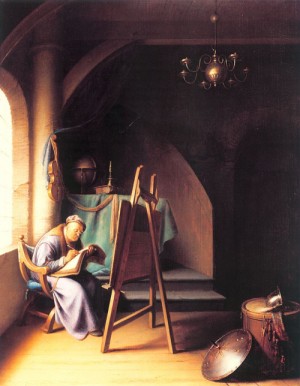 Oil dou, gerrit Painting - Man Writing by an Easel   1631-31 by Dou, Gerrit