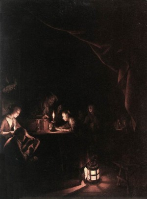 Oil dou, gerrit Painting - The Evening School by Dou, Gerrit