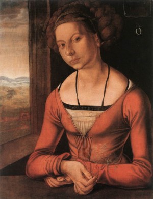 Oil portrait Painting - Portrait of a Young Fürleger with Her Hair Done Up   1497 by Durer, Albrecht