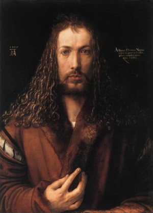 Oil durer, albrecht Painting - Self-Portrait in a Fur-Collared Robe    1500 by Durer, Albrecht