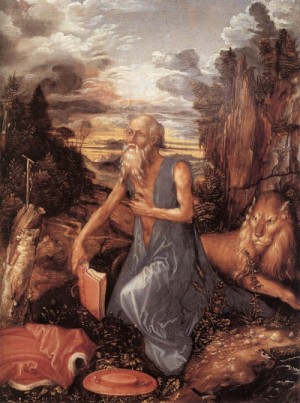Oil durer, albrecht Painting - St Jerome in the Wilderness   c. 1495 by Durer, Albrecht