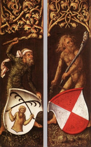 Oil durer, albrecht Painting - Sylvan Men’ with Heraldic Shields    1499 by Durer, Albrecht