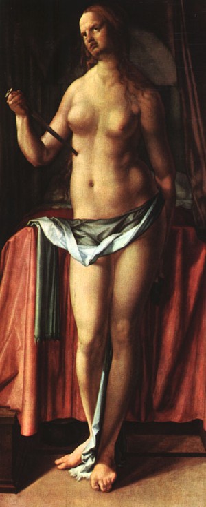 Oil durer, albrecht Painting - The Suicide of Lucrezia   1518 by Durer, Albrecht