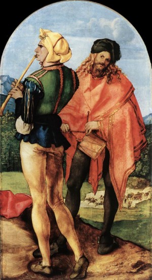 Oil durer, albrecht Painting - Two Musicians   c. 1504 by Durer, Albrecht