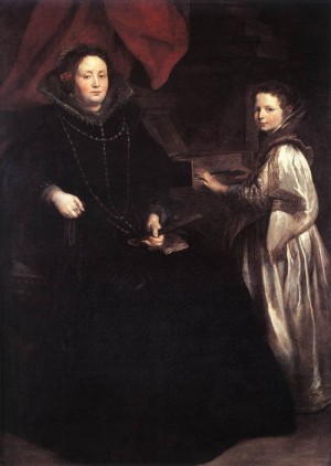 Oil dyck, anthony van Painting - Portrait of Porzia Imperiale and Her Daughter    c. 1628 by Dyck, Anthony van