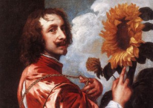 Oil dyck, anthony van Painting - Self-portrait with a Sunflower   c. 1632 by Dyck, Anthony van