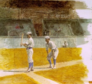 Oil eakins, thomas Painting - Baseball Players Practicing, 1875 by Eakins, Thomas