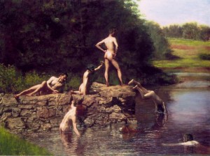 Oil eakins, thomas Painting - The Swimming Hole 1884-85 by Eakins, Thomas