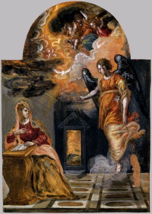 Oil el greco Painting - Annunciation  1568 by El Greco