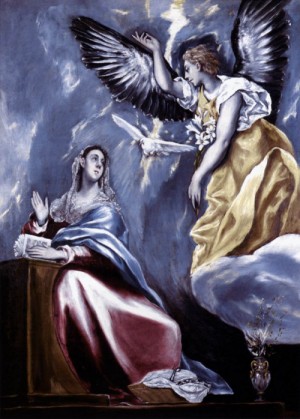 Oil el greco Painting - Annunciation  1595-1600 by El Greco