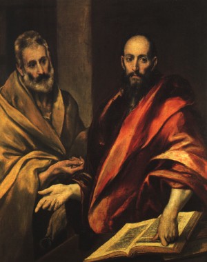 Oil el greco Painting - Apostles Peter and Paul 1587-92 by El Greco