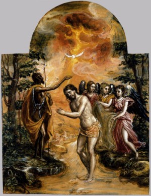 Oil el greco Painting - Baptism of Christ   1568 by El Greco