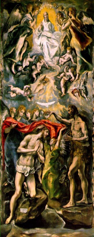Oil el greco Painting - Baptism of Christ  1597-1600 by El Greco
