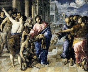 Oil el greco Painting - Christ Healing the Blind   1570-75 by El Greco
