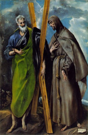 Oil el greco Painting - St. Andrew and St. Francis  1587-97 by El Greco