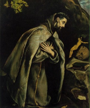 Oil el greco Painting - St. Francis kneeling in meditation  1587-97 by El Greco