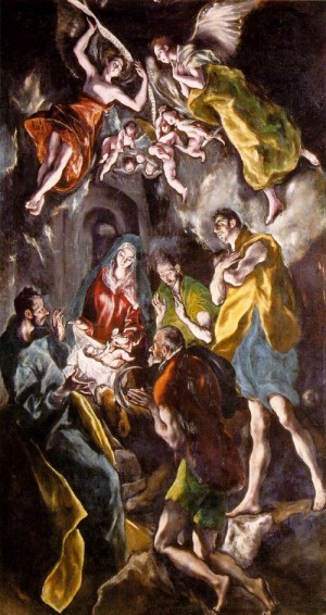 Oil el greco Painting - The Adoration of the Shepherds by El Greco