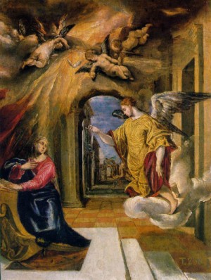 Oil el greco Painting - The Annunciation by El Greco