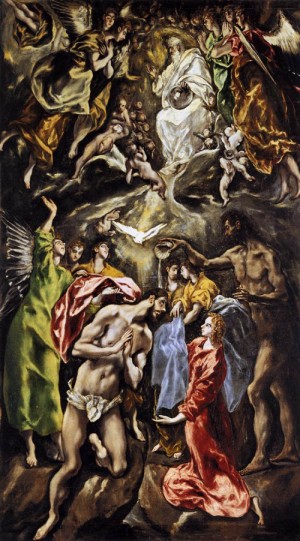 Oil el greco Painting - The Baptism of Christ   1608-28 by El Greco