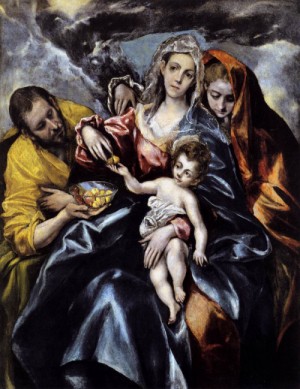 Oil el greco Painting - The Holy Family with St Mary Magdalen   1595-1600 by El Greco