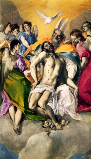 Oil el greco Painting - The Holy Trinity  1577 by El Greco