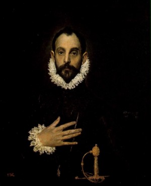 Oil el greco Painting - The Knight with His Hand on His Breast by El Greco