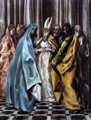Oil el greco Painting - The Marriage of the Virgin   1613-14 by El Greco