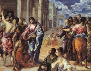 Oil el greco Painting - The Miracle of Christ Healing the Blind  1575 by El Greco