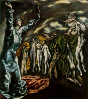 Oil el greco Painting - The opening of the Fifth Seal of the Apocalypse  c.1608-14 by El Greco