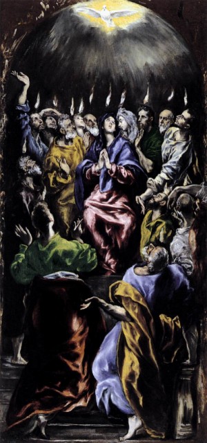 Oil el greco Painting - The Pentecost  1596-1600 by El Greco