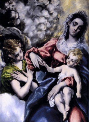 Oil el greco Painting - The Virgin and Child with St Martina and St Agnes  1597-99 by El Greco