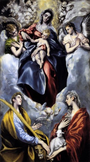 Oil el greco Painting - The Virgin and Child with St Martina and St Agnes   1597-99 by El Greco