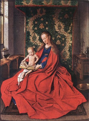 Oil the Painting - Madonna with the Child Reading    1433 by Eyck, Jan van