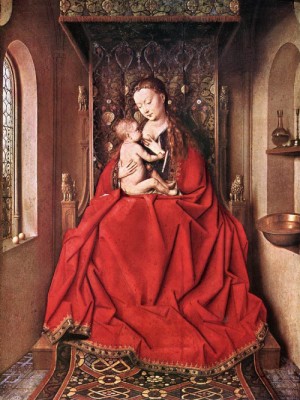 Oil eyck, jan van Painting - Suckling Madonna Enthroned     c. 1436 by Eyck, Jan van