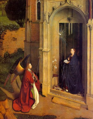 Oil eyck, jan van Painting - The Annunciation, tempera and oil on wood by Eyck, Jan van