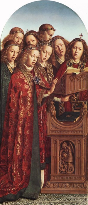 Oil the Painting - The Ghent Altarpiece, Singing Angels    1427-29 by Eyck, Jan van