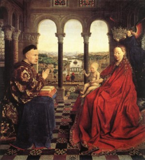 Oil eyck, jan van Painting - The Virgin of Chancellor Rolin    1435 by Eyck, Jan van