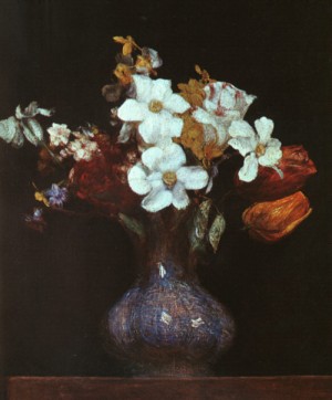 Oil fantin-latour, henri Painting - Narcissus and Tulips  1862 by Fantin-Latour, Henri