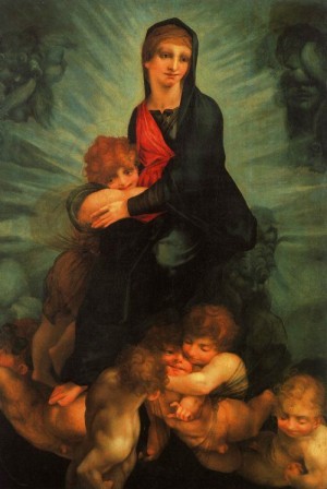 Oil fiorentino, rosso Painting - Madonna in Glory by Fiorentino, Rosso