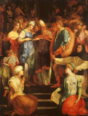 Oil fiorentino, rosso Painting - Marriage of The Virgin, by Fiorentino, Rosso