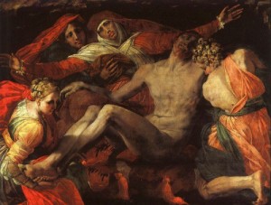 Oil fiorentino, rosso Painting - Pieta  1530-35 by Fiorentino, Rosso