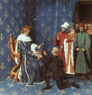 Oil fouquet, jean Painting - Bertrand with the Sword of the Constable of France by Fouquet, Jean