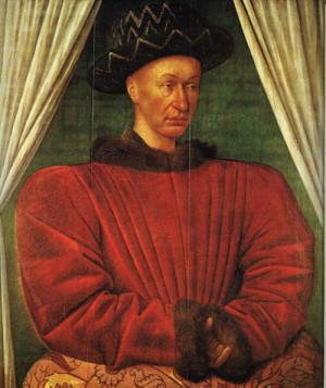 Oil fouquet, jean Painting - Portrait of Charles VII of France  - c. 1445 by Fouquet, Jean