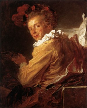 Oil fragonard, jean-honore Painting - Man Playing an Instrument (The Music)    1769   80 x 65 cm  - Musee du Louvre, Paris by Fragonard, Jean-Honore