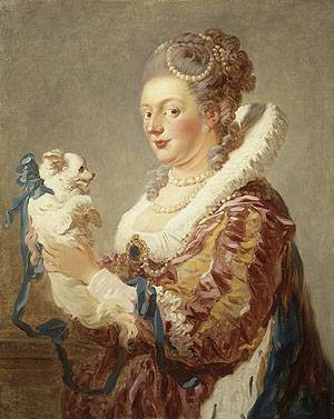 Oil portrait Painting - Portrait of a Woman with a Dog by Fragonard, Jean-Honore