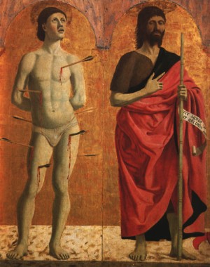 Oil francesca, piero della Painting - St. Sebastian and St. John the Baptist by Francesca, Piero della