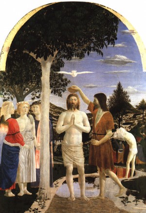 Oil francesca, piero della Painting - The Baptism of Christ   1442 by Francesca, Piero della