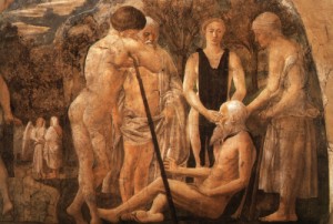 Oil francesca, piero della Painting - The Death of Adam    1452 by Francesca, Piero della