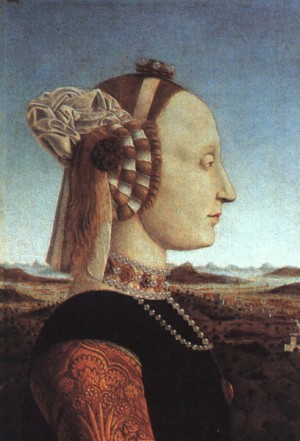 Oil francesca, piero della Painting - The Duchess of Urbino 1465-70 by Francesca, Piero della